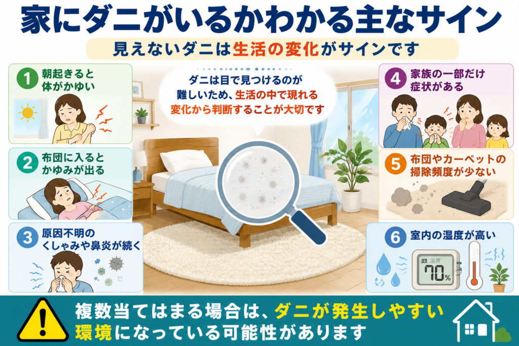 家にダニがいるかわかる主なサイン