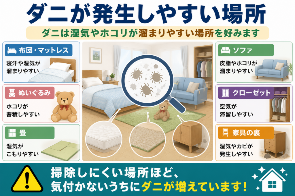 ダニが発生しやすい場所