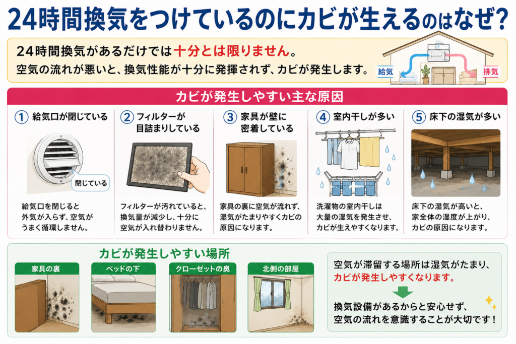２４時間換気をつけているのにカビが生えるのはなぜ？