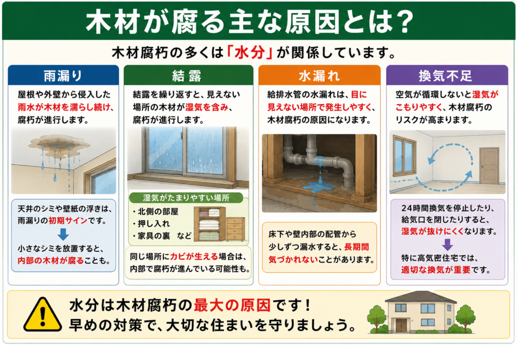 木材が腐る主な原因とは