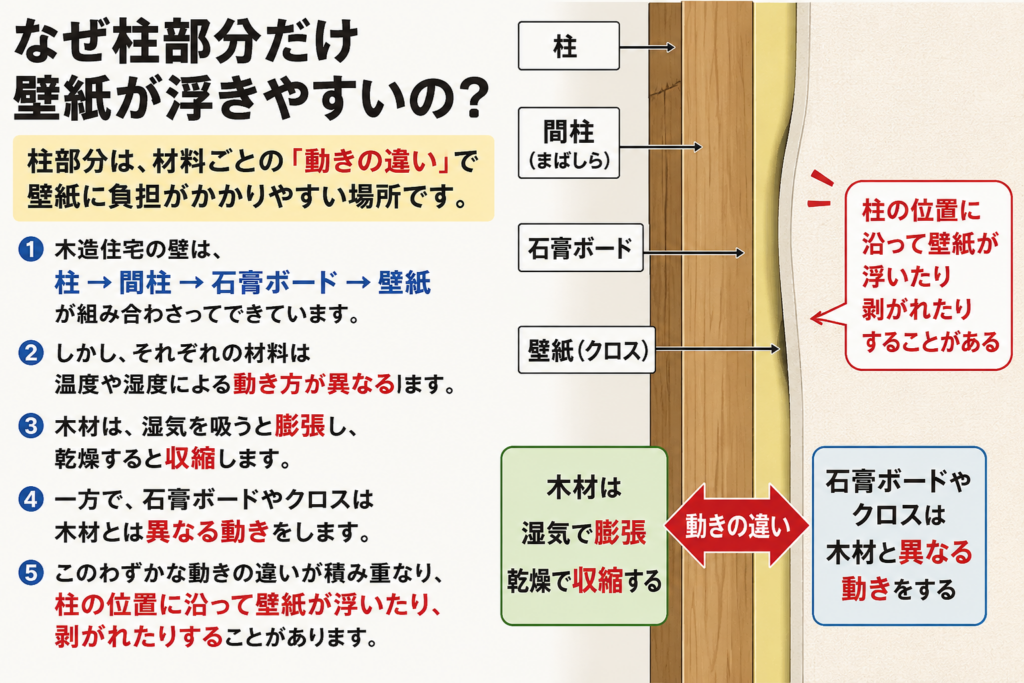 なぜ柱部分だけ壁紙が浮きやすいの？

