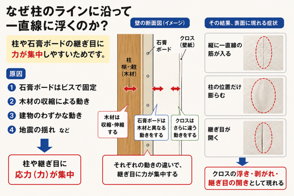 なぜ柱のラインに沿って一直線に浮くのか？

