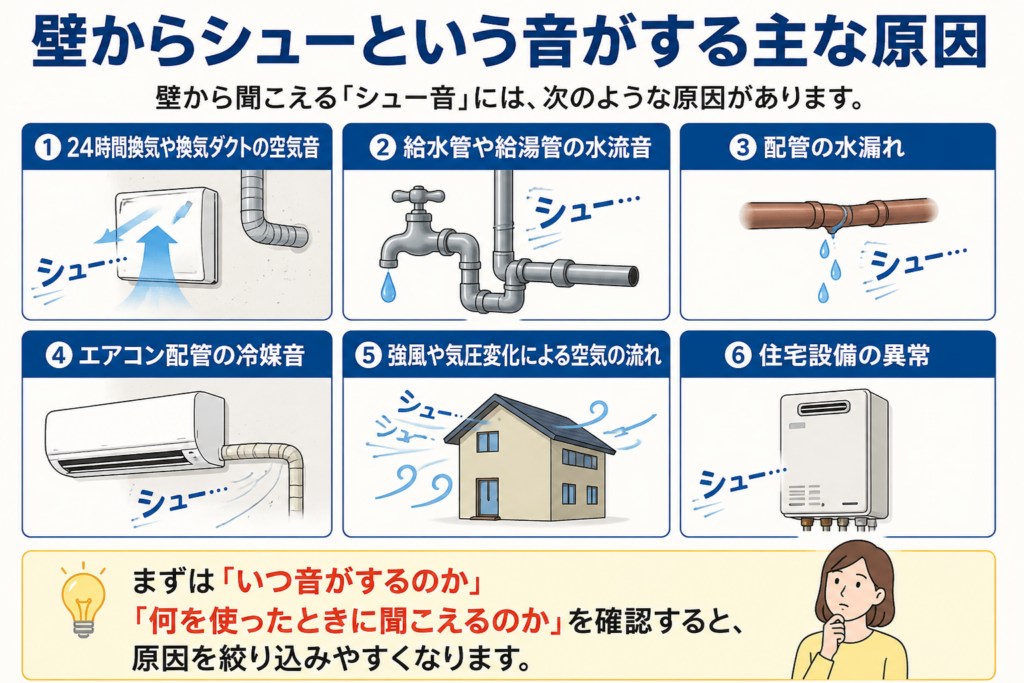 壁からシューという音がする主な原因