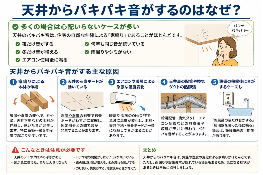 天井からパキパキ音がするのはなぜ？