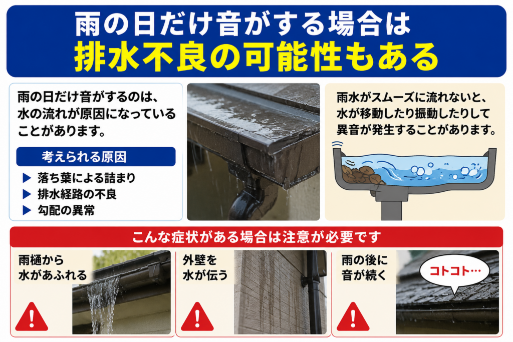 雨の日だけ音がする場合は排水不良の可能性もある