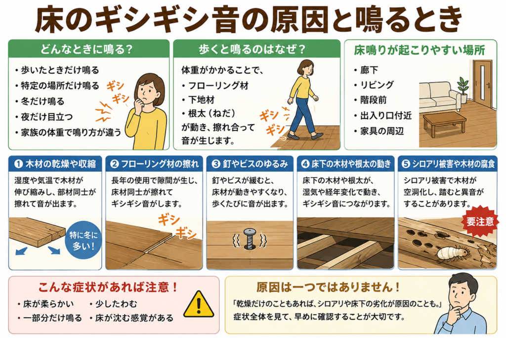 床のギシギシ音の原因となるとき