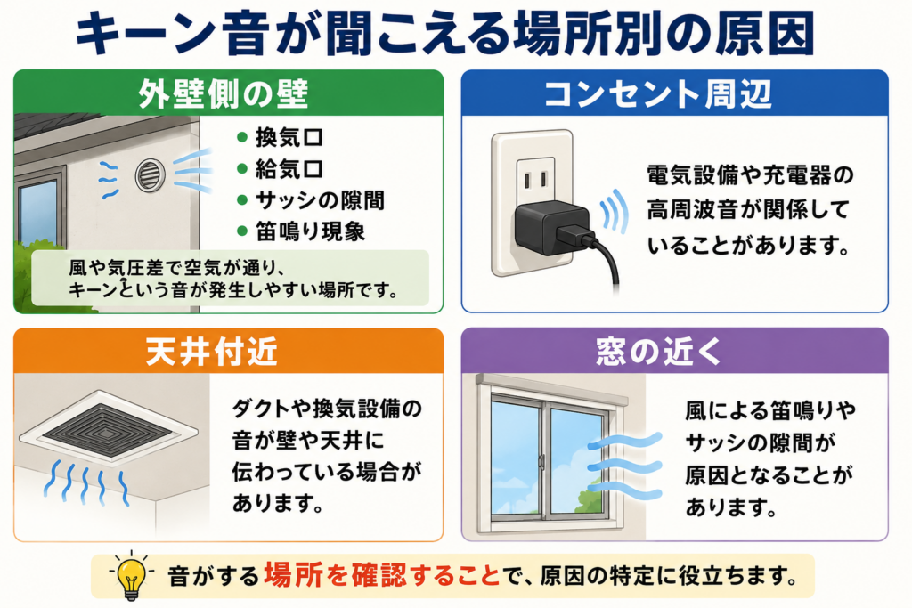 キーン音が聞こえる場所別の原因