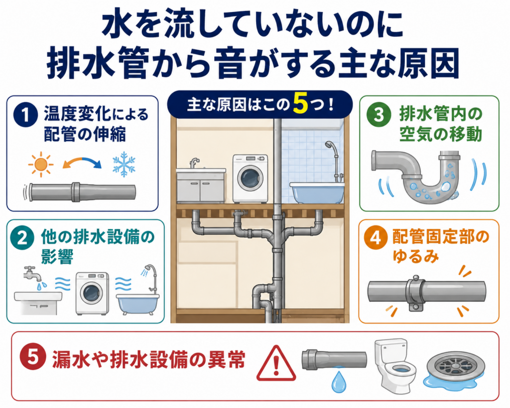水を流していないのに排水管から音がする主な原因