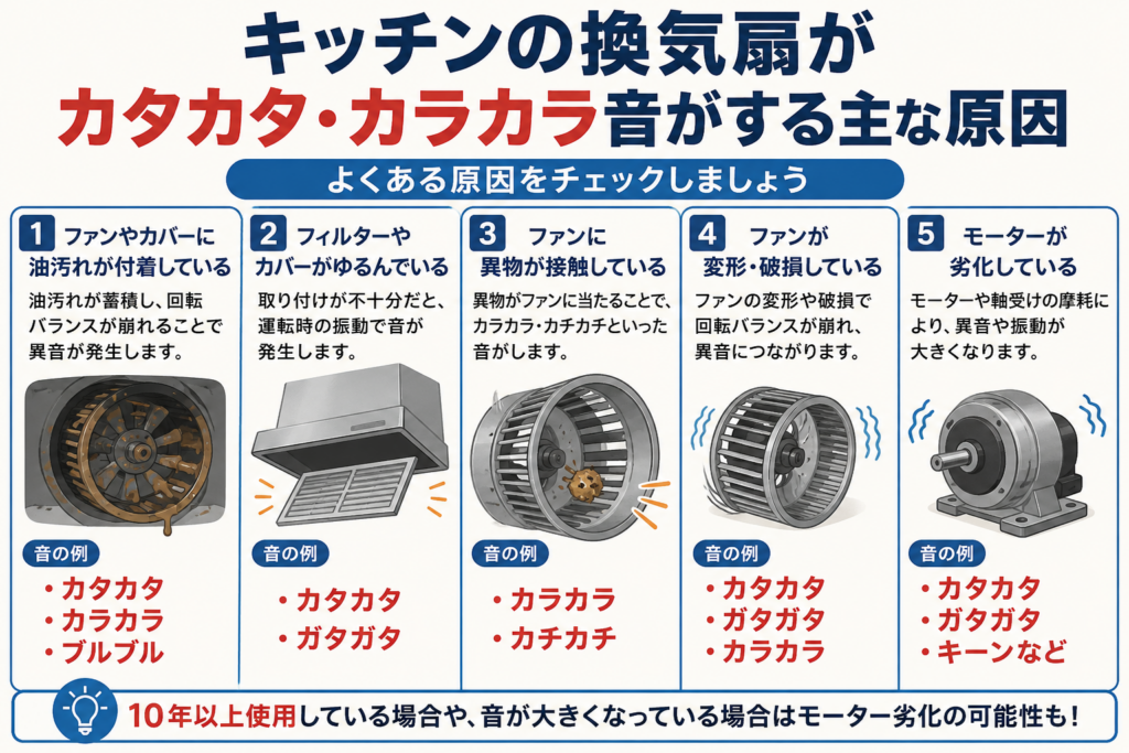 キッチンの換気扇カタカタ・カラカラ音がする主な原因