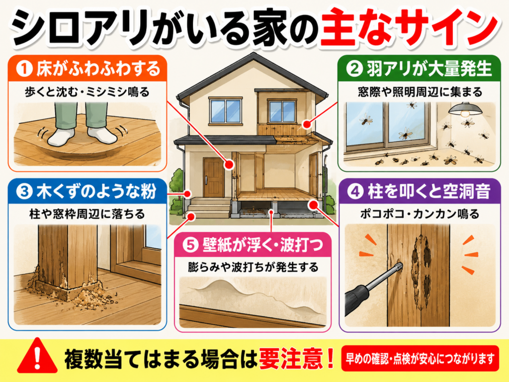 シロアリがいる家の主なサイン