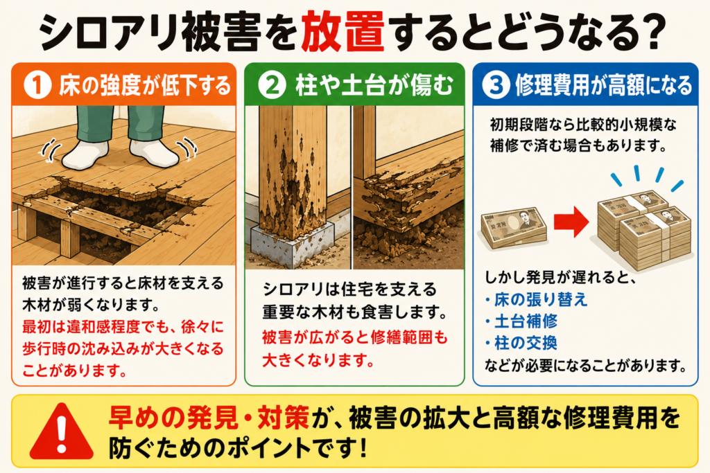 シロアリ被害を放置するとどうなる？