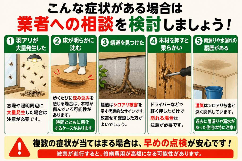 こんな症状がある場合は業者への相談を検討しましょう