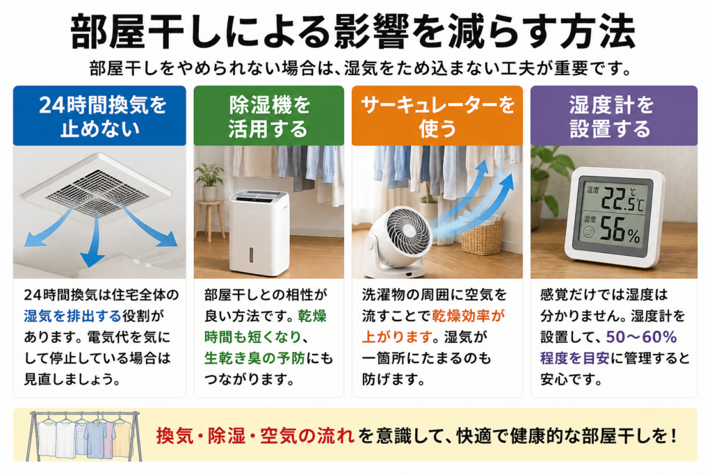 部屋干しによる影響を減らす方法