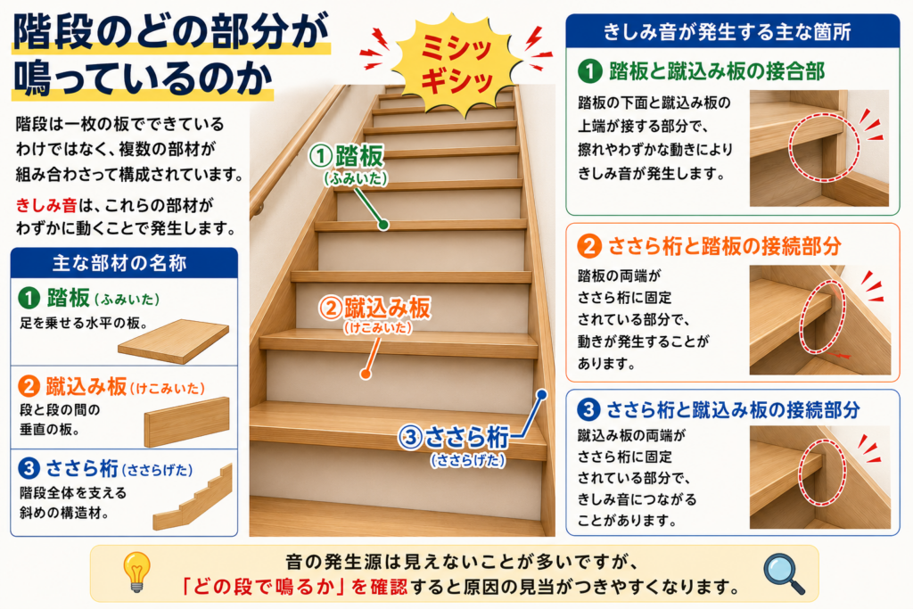 階段のどの部分が鳴っているのか
