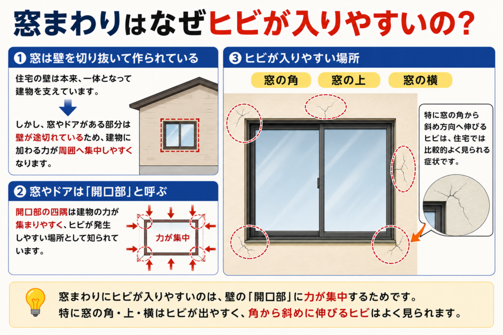 窓まわりはなぜ
ヒビが入りやすいのか？