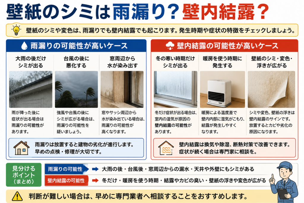 壁紙のシミは雨漏り？壁内結露？