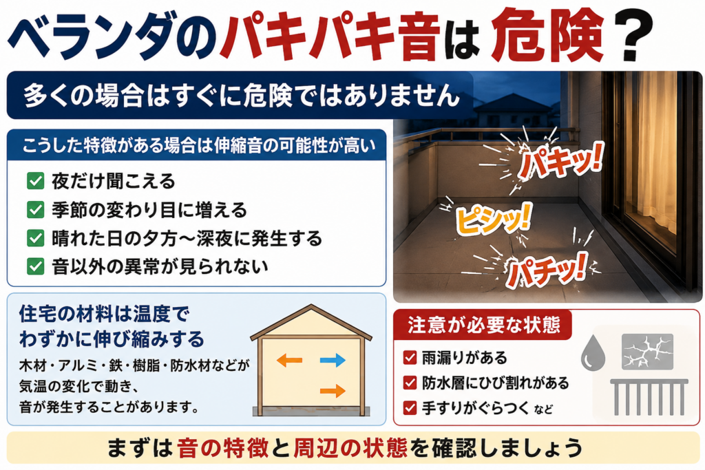 ベランダのパキパキ音は危険？