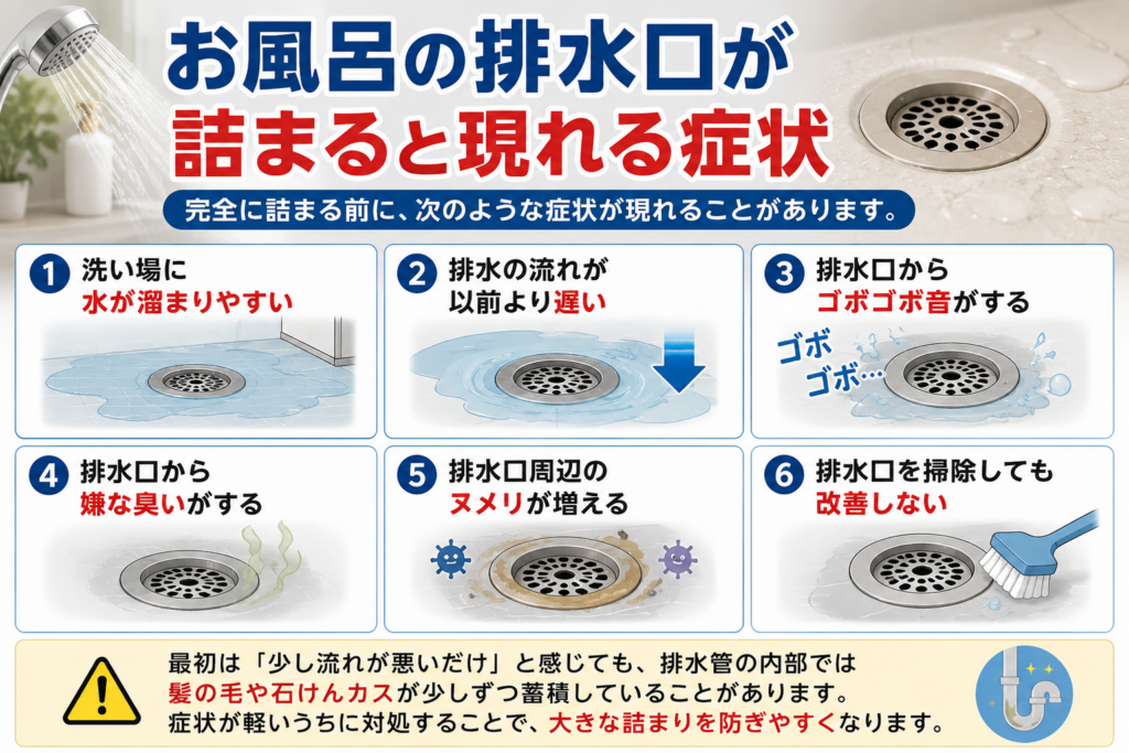 お風呂の排水口が詰まると現れる症状