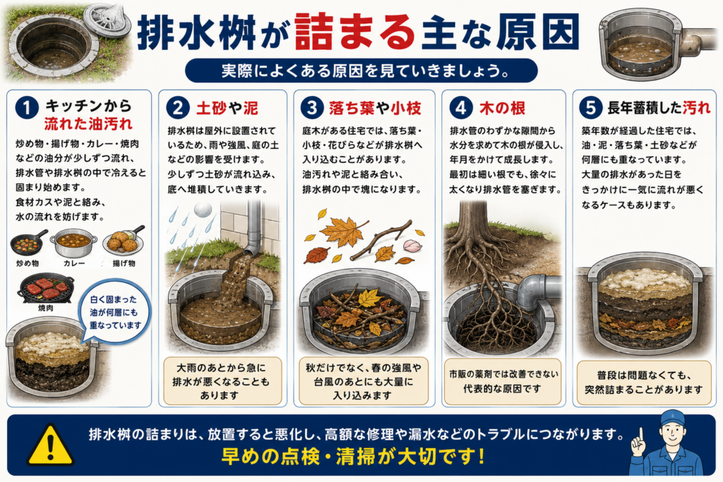 排水桝が詰まる主な原因