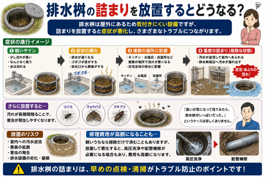 排水桝の詰まりを放置するとどうなる？