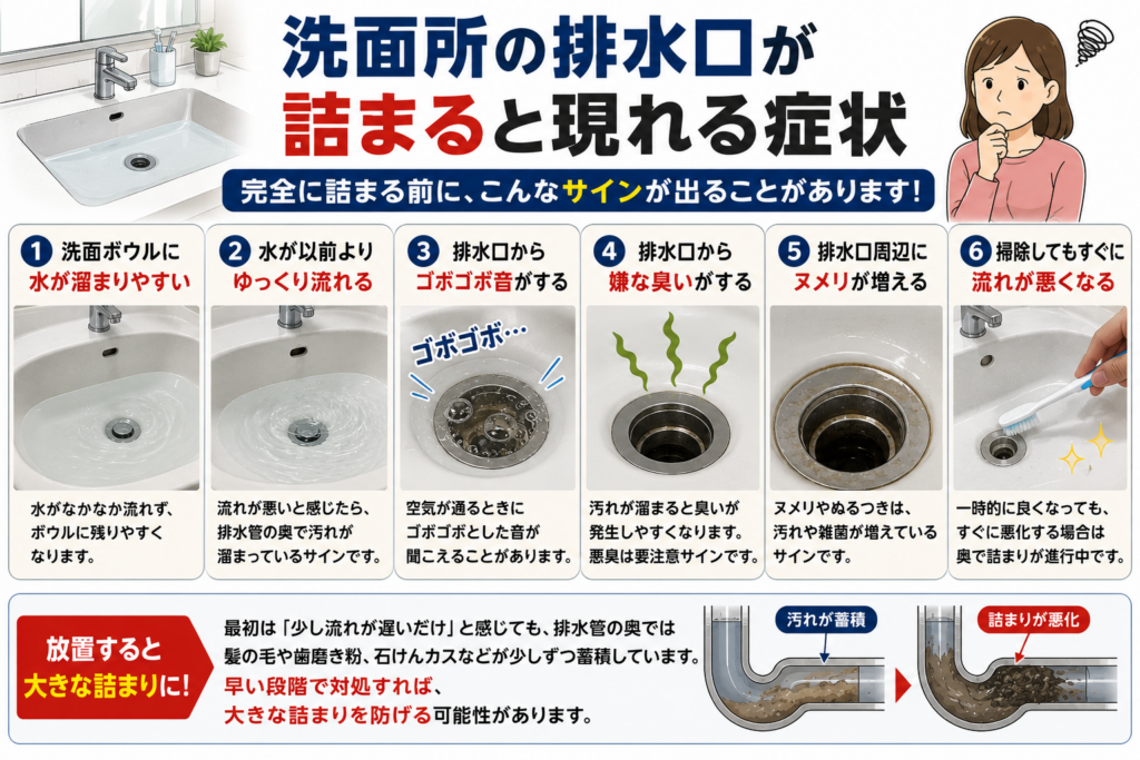 洗面所の排水口が詰まると現れる症状