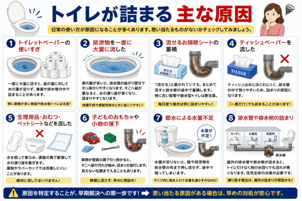 トイレが詰まる主な原因