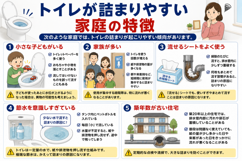 トイレが詰まりやすい家庭の特徴