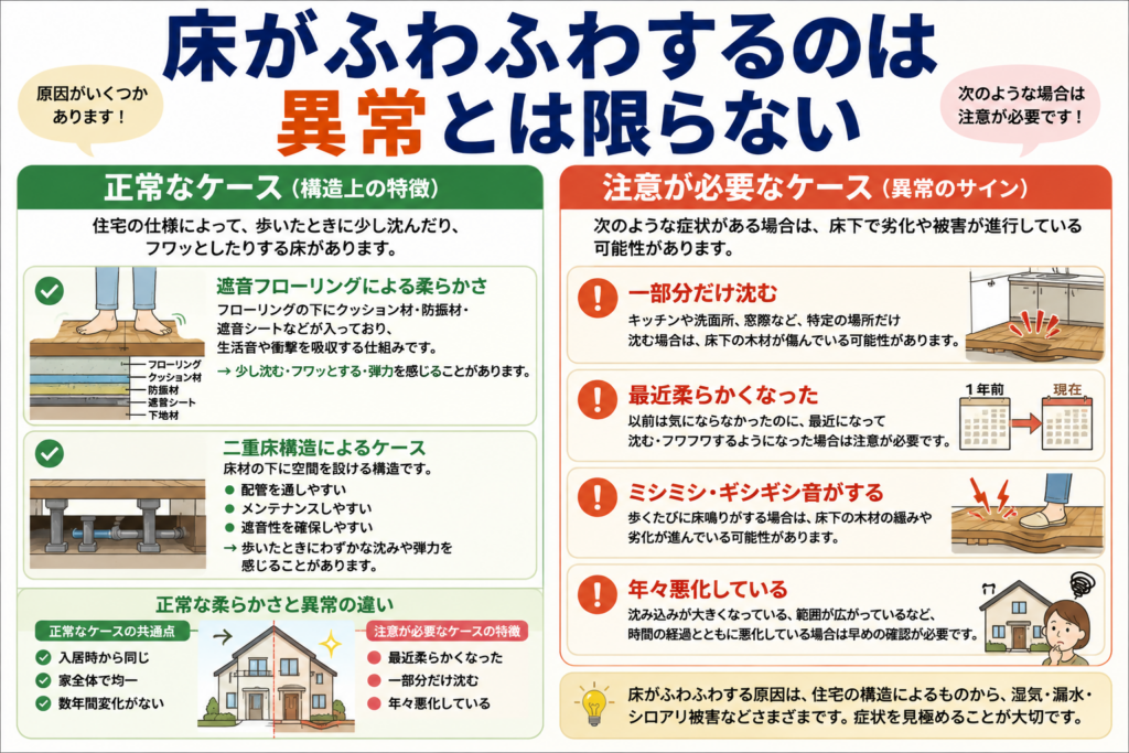 床がふわふわするのは異常とは限らない