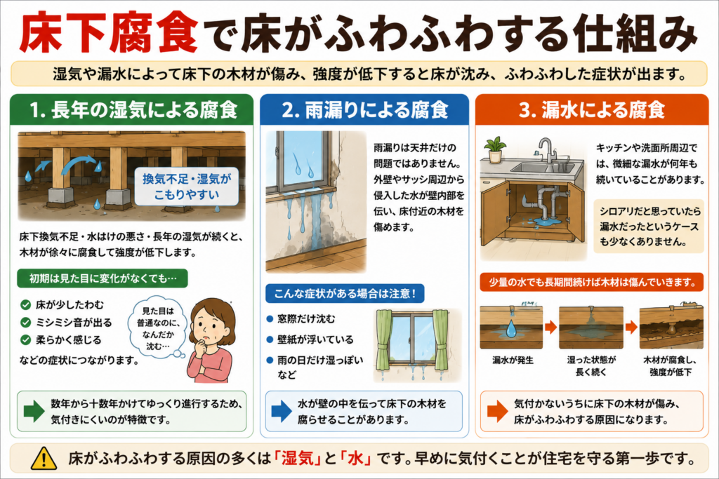 床下腐食で床がふわふわする仕組み