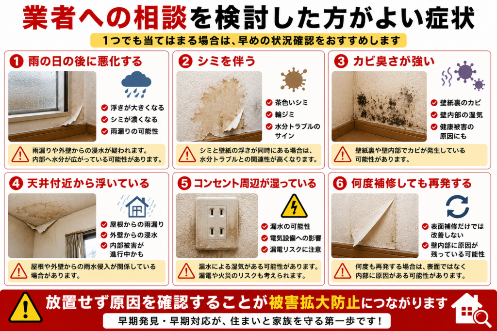 業者への相談を検討した方がよい症状