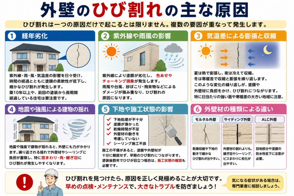 外壁のひび割れの主な原因