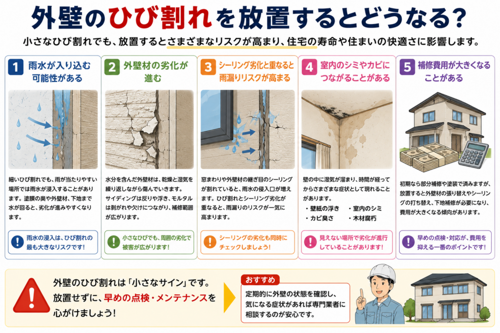 外壁のひび割れを放置するとどうなる?