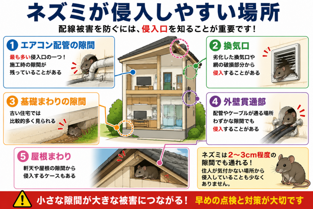 ネズミが侵入しやすい場所