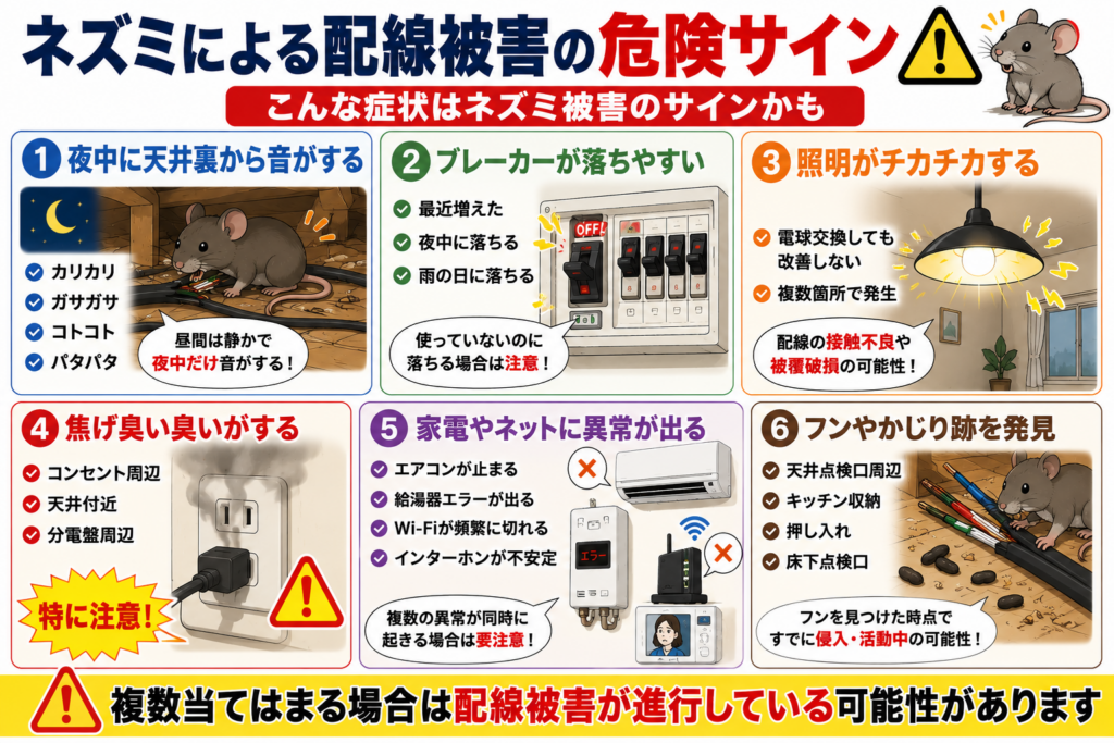 ネズミによる配線被害の危険サイン