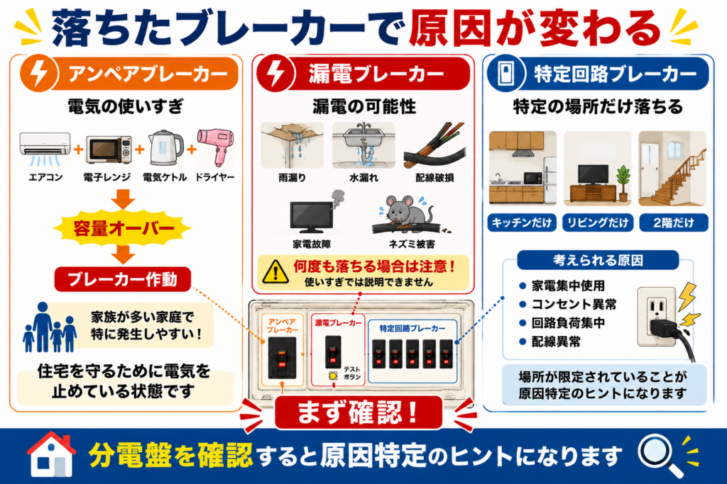 落ちたブレーカーで原因が変わる