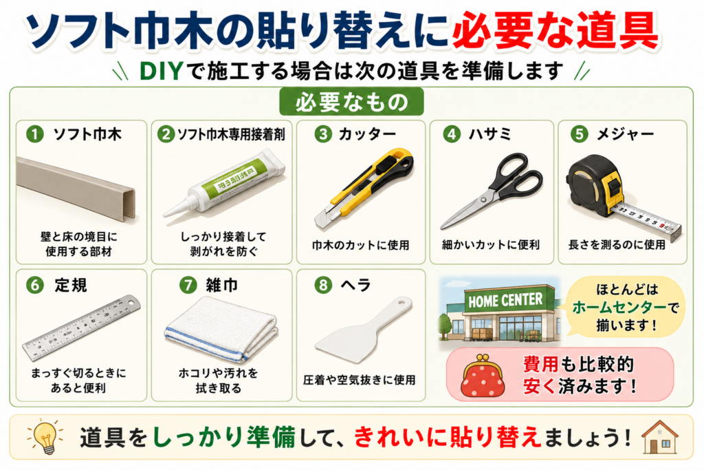 ソフト巾木の貼り換えに必要な道具