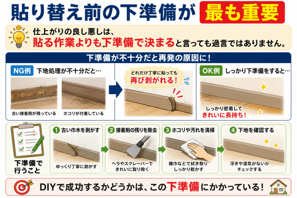 貼り換え前の下準備が最も重要