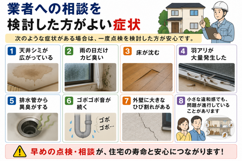 業者への相談を検討した方がよい症状