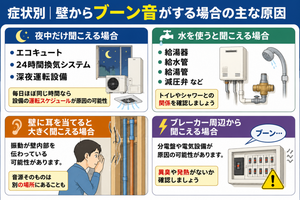 症状別　壁からブーン音がする場合の主な原因