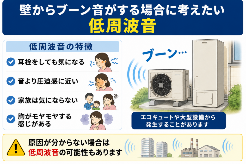 壁からブーン音がする場合に考えたい低周波音