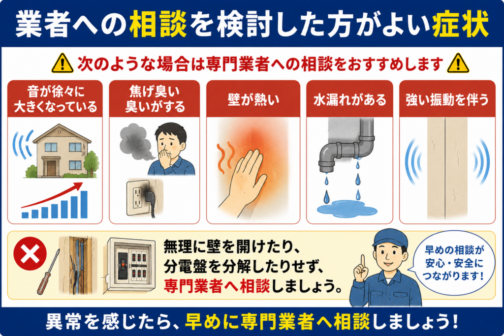 業者への相談を検討した方がよい症状