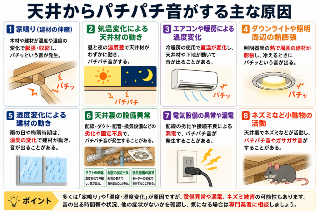 天井からパチパチ音がする主な原因