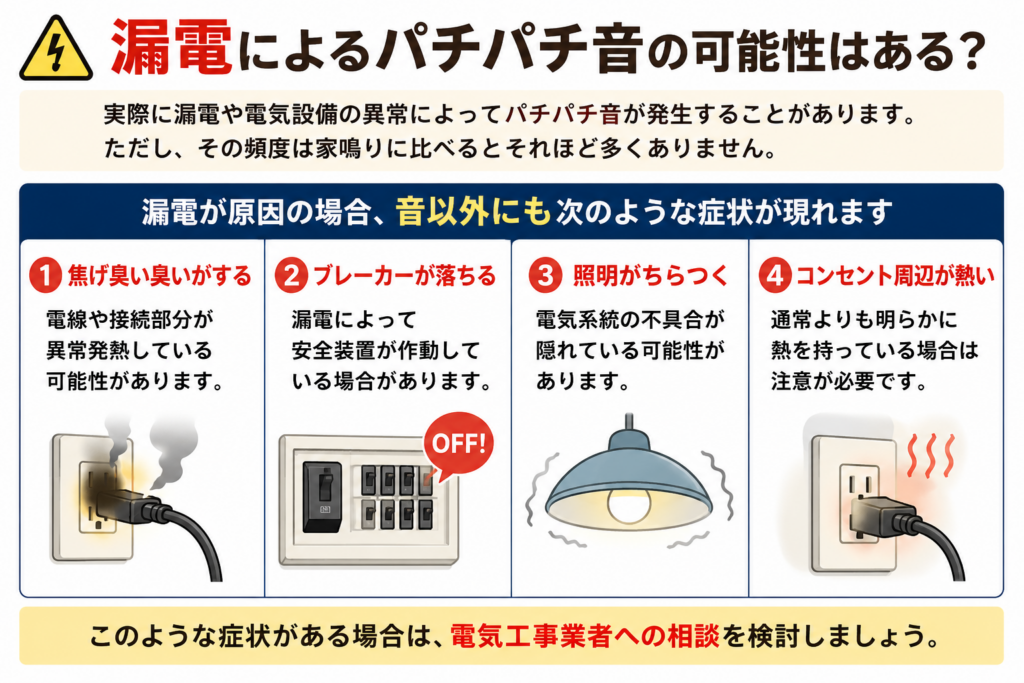 漏電によるパチパチ音の可能性はある？