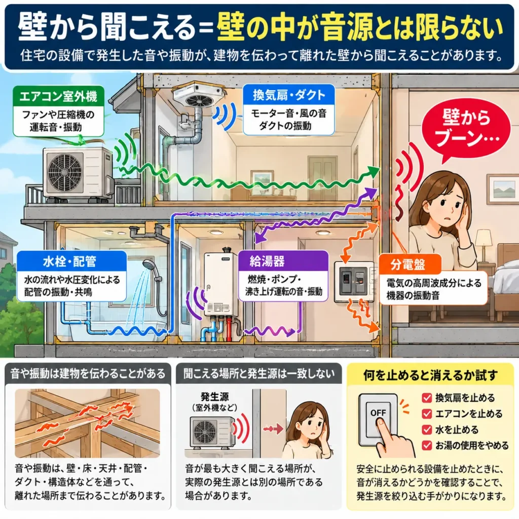 壁から聞こえる＝壁の中が音源とは限らない