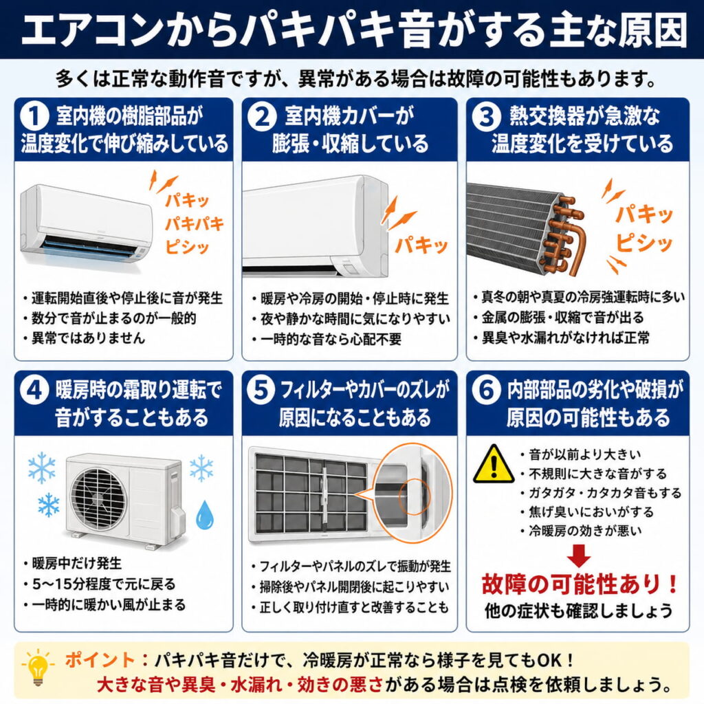 エアコンからパキパキ音がする主な原因