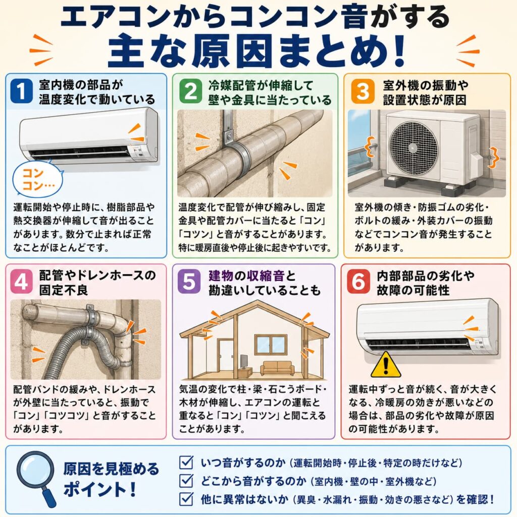 エアコンからコンコン音がする主な原因まとめ