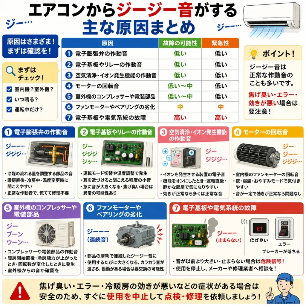 エアコンからジージー音がする主な原因