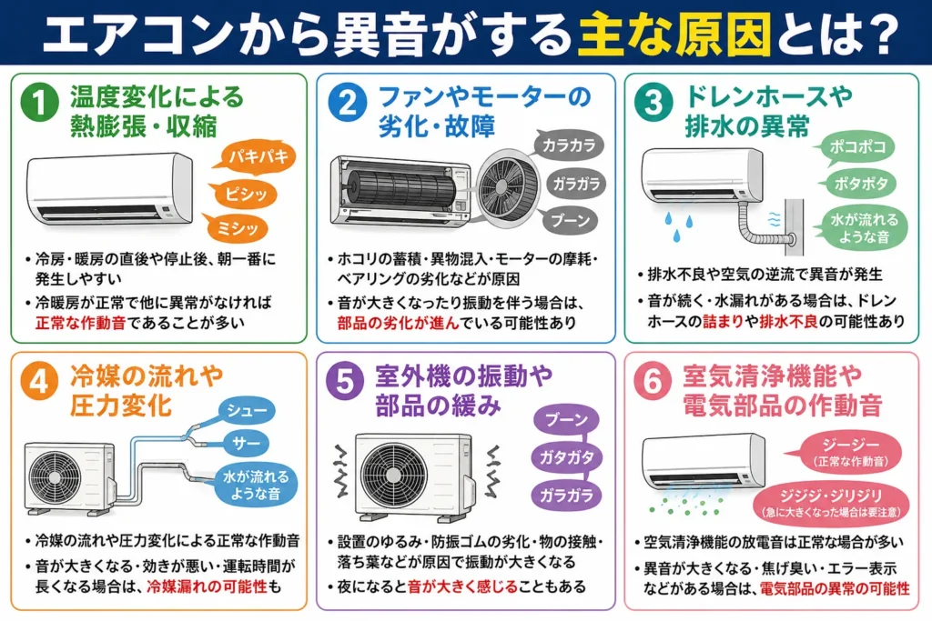 エアコンから異音がする主な原因とは