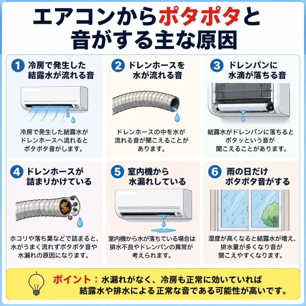 エアコンからポタポタと音がする主な原因