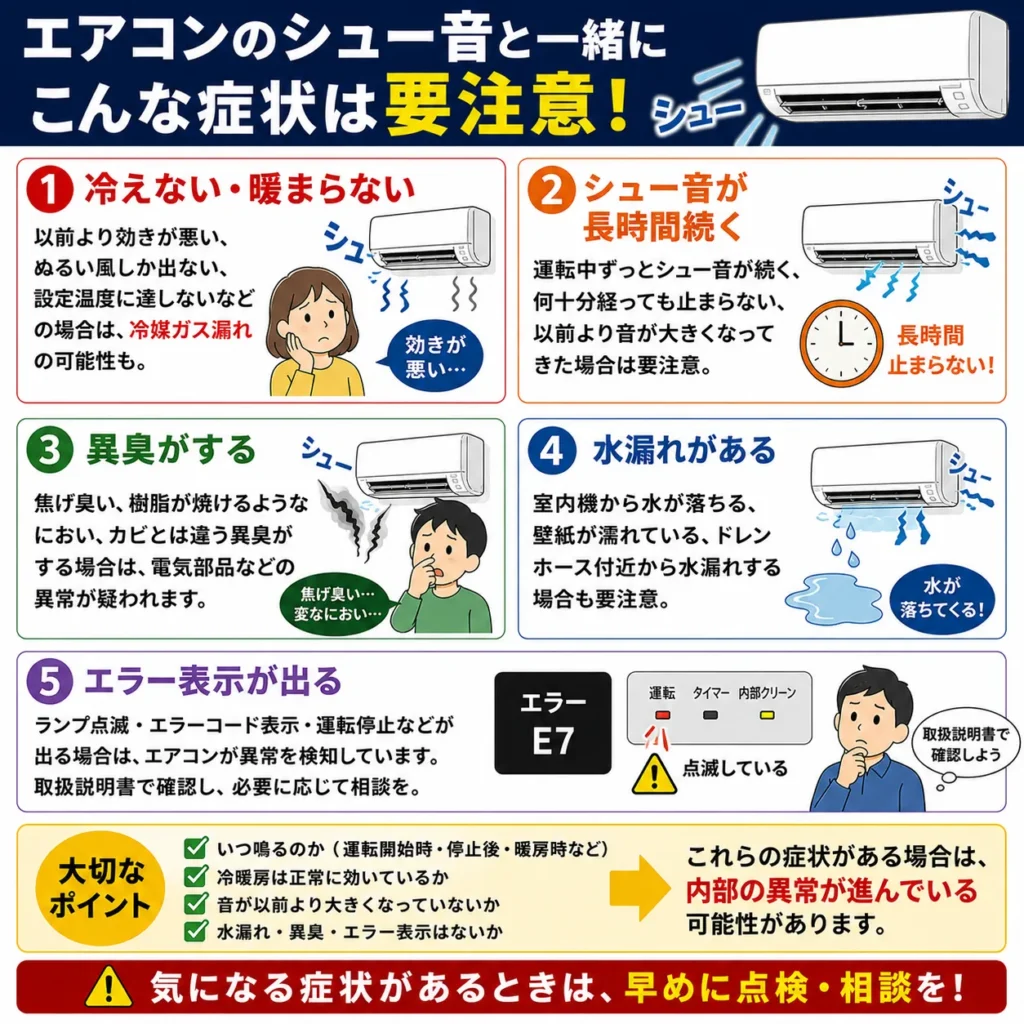 エアコンのシュー音と一緒にこんな症状は要注意